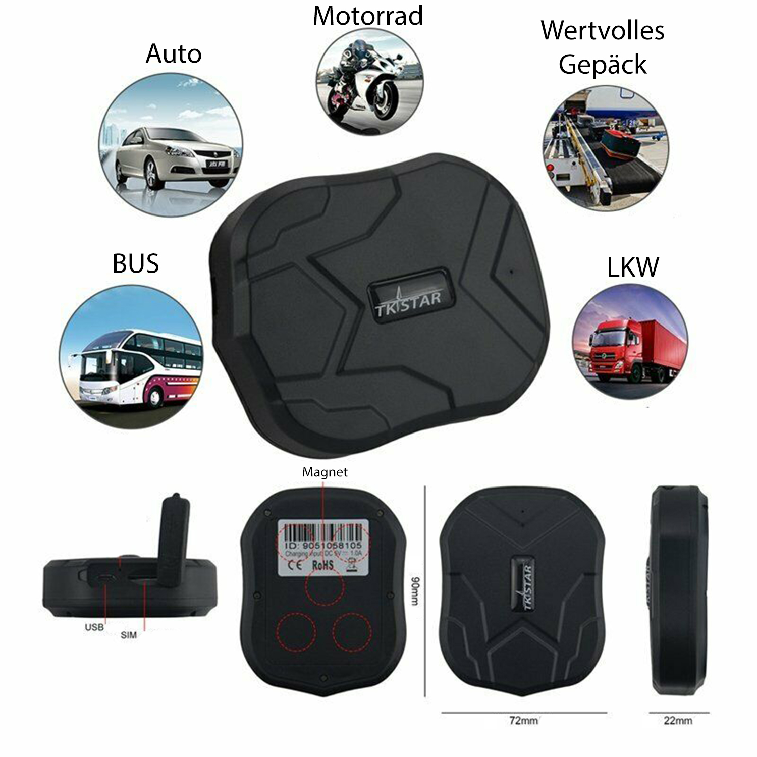 GPRS GPS Tracker TK905B Auto KFZ Diebstahlschutz Echtzeit SMS