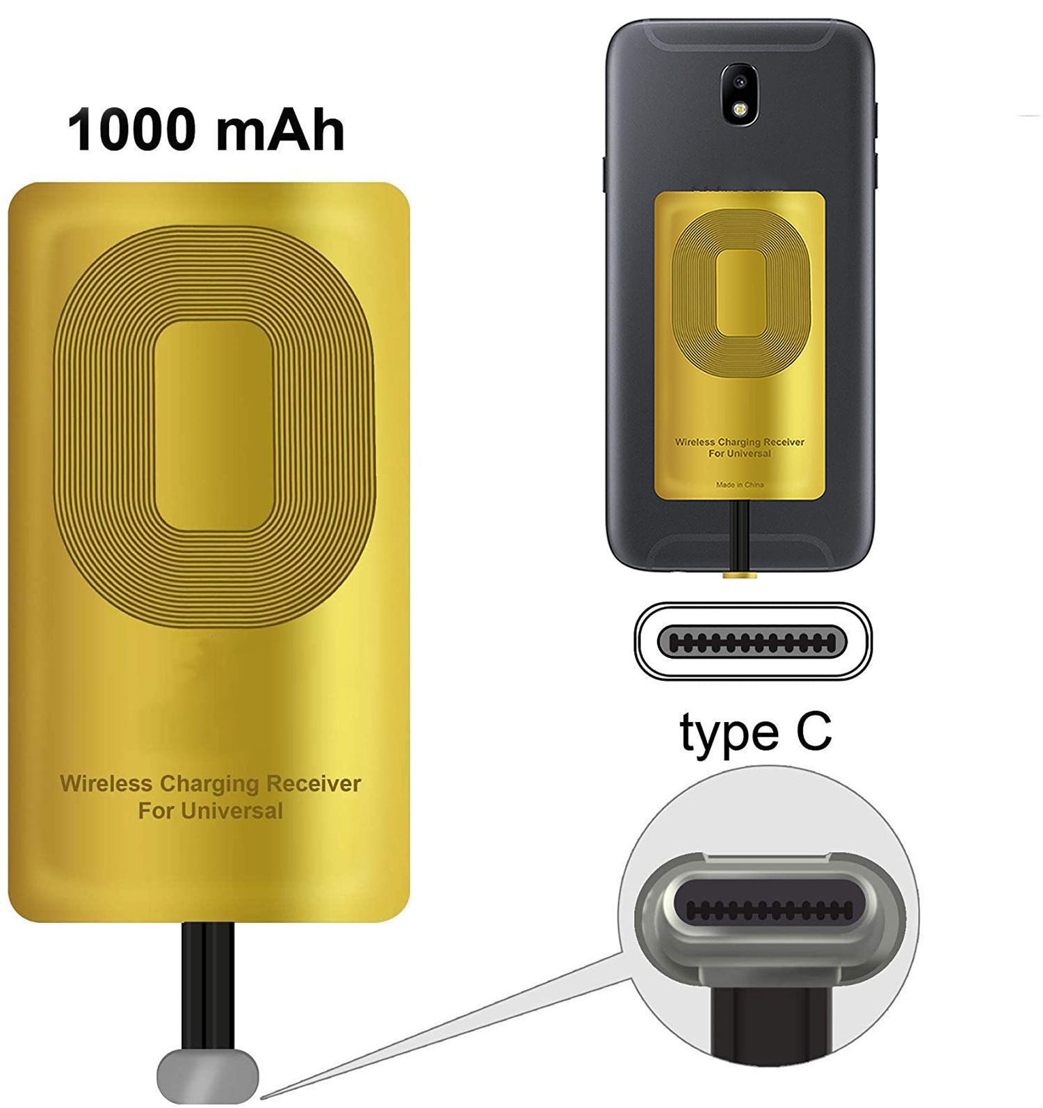 Qi Wireless USB Typ C Ladeempfänger Receiver Ladestation Adapter für